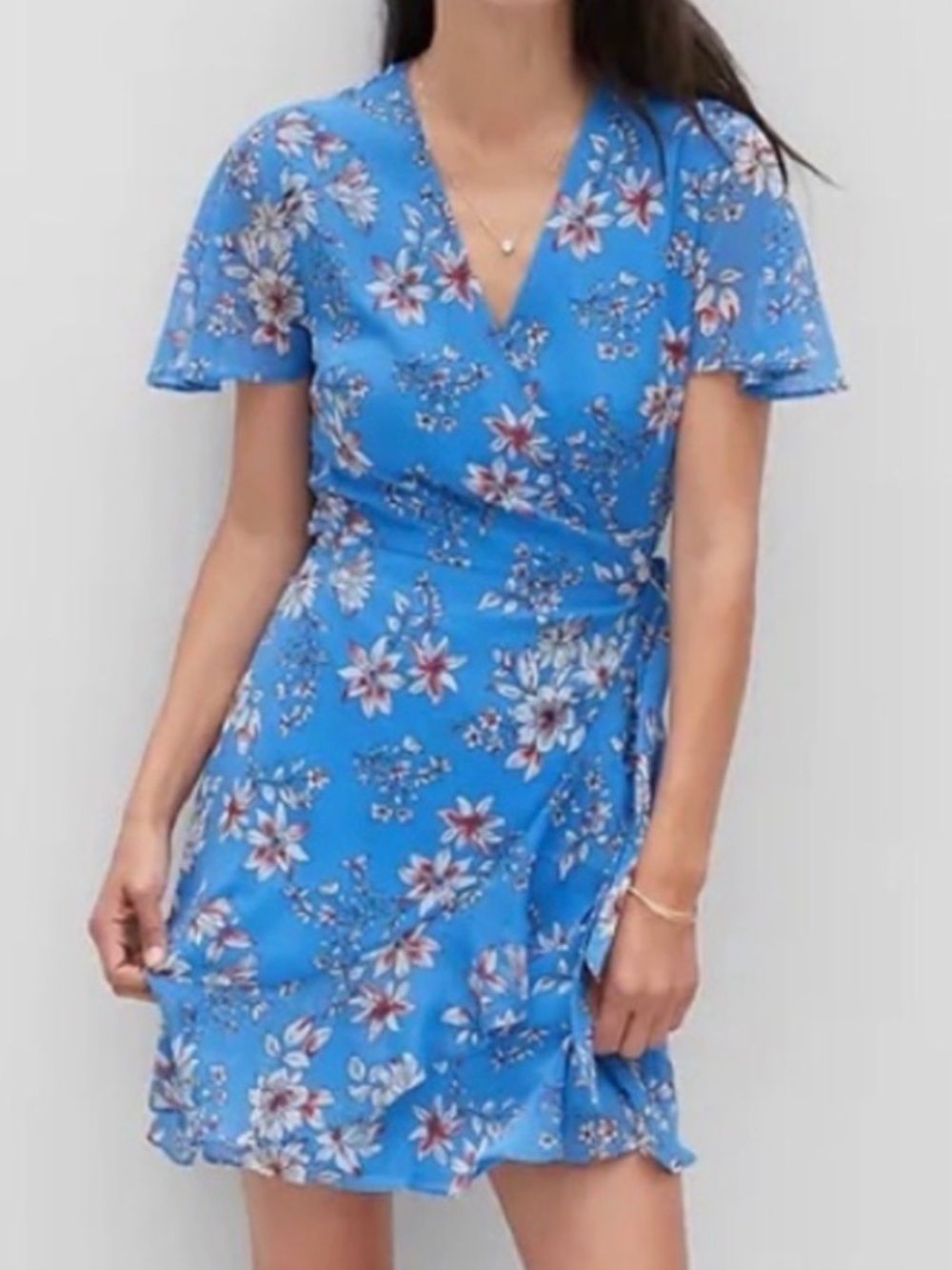Banana Republic Sky Blue Floral Wrap Midi Dress